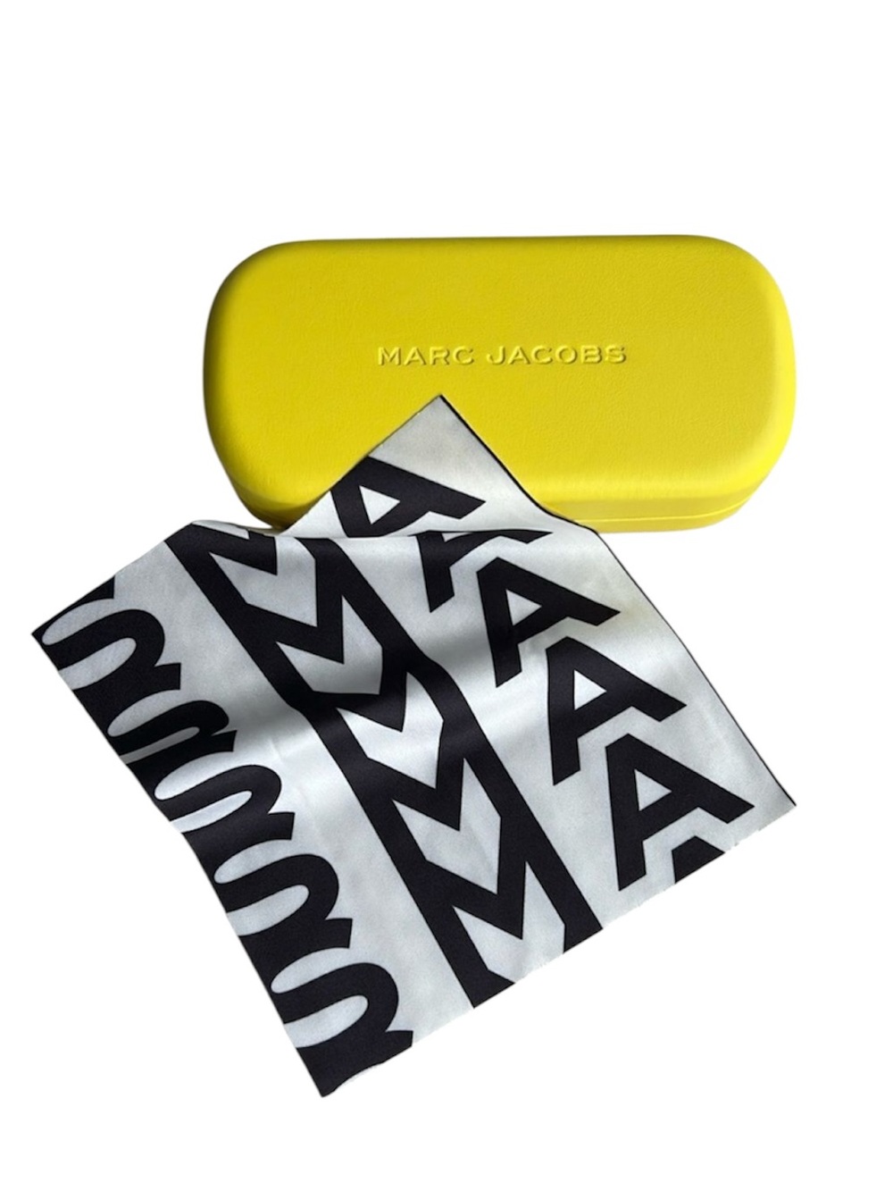 MARC JACOBS Yellow Sunglasses Case with Black & White Logo Cleaning Cloth - Picture 2 of 3